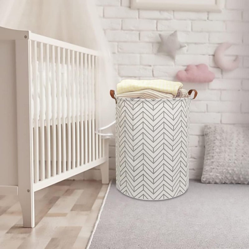 CLOCOR Large Round Storage Bin,Collapsible Storage Baskets, Dirty Laundry Hamper Baskets for Baby Boys and Girls, Office, Bedroom, Toys Nursery Kids Clothes Gift Basket (Grey geometry) - Image 5